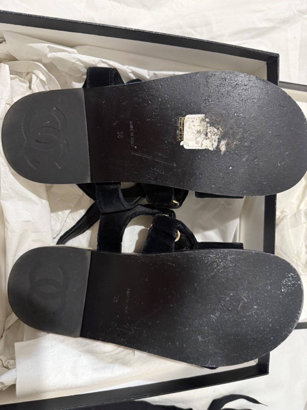 Authentic Chanel Black Velvet Dad Sandals - Picture 4 of 9